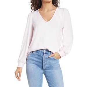 NWT Gibsonlook Lotus Pink Fleece Long Blouson Sleeve V Neck Top Medium